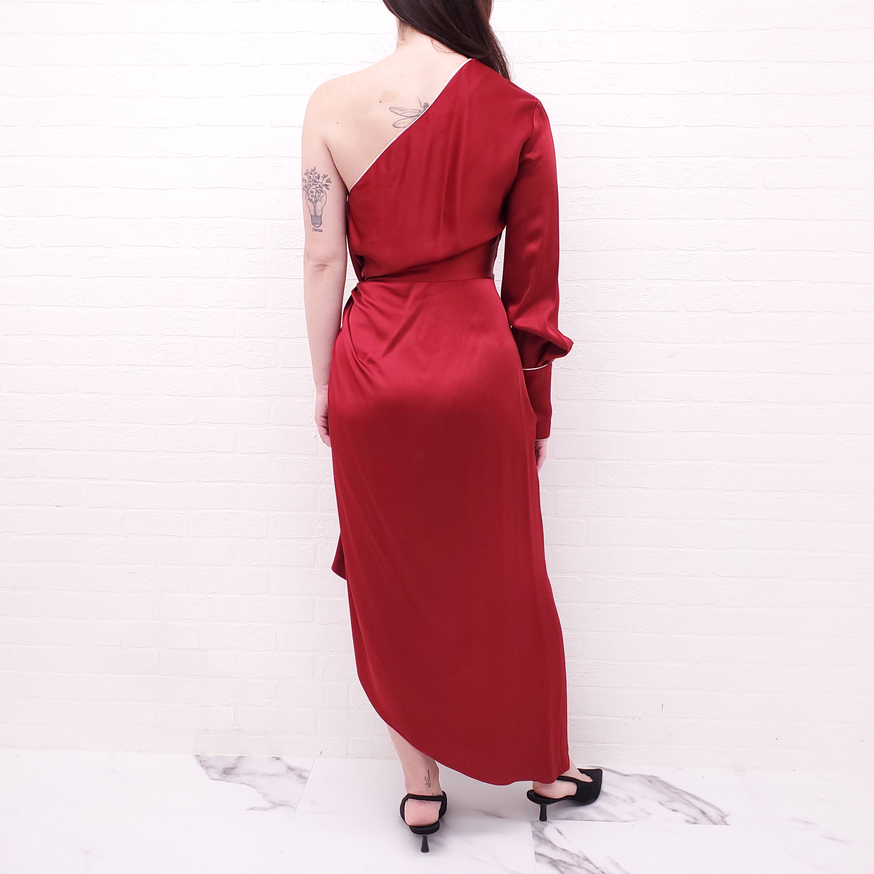 MONSE RED ONE SLEEVE DRAPED DRESS - SIZE 0