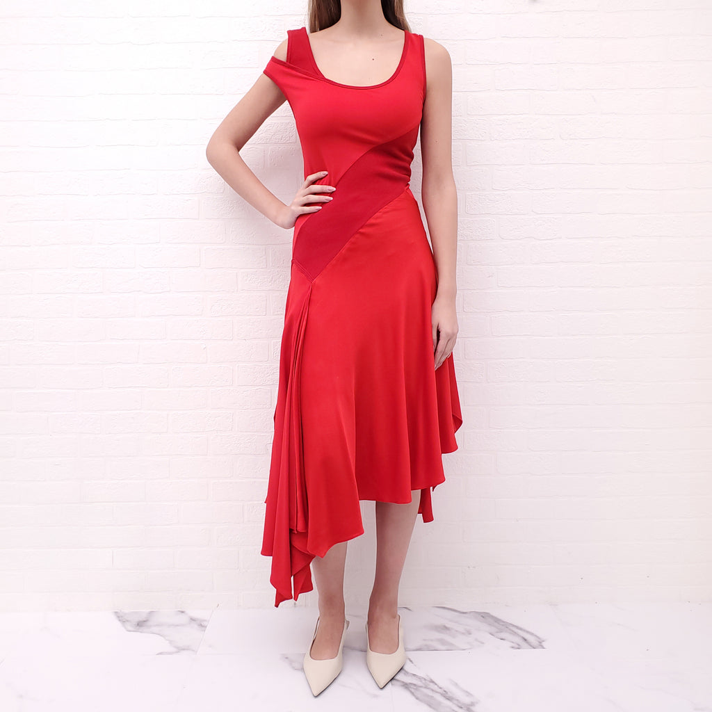 MONSE RED PANNELED ASYMMETRICAL SLEEVELESS DRESS - SIZE 4