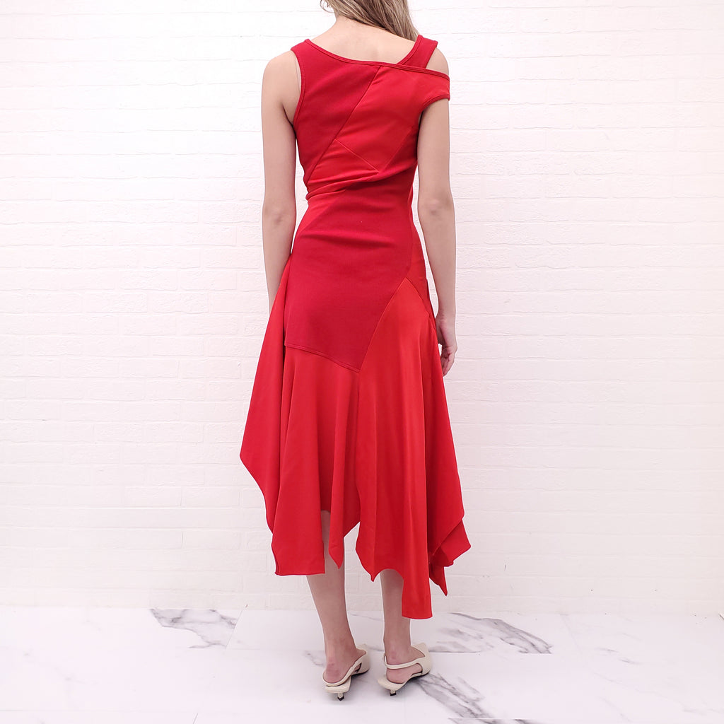 MONSE RED PANNELED ASYMMETRICAL SLEEVELESS DRESS - SIZE 4