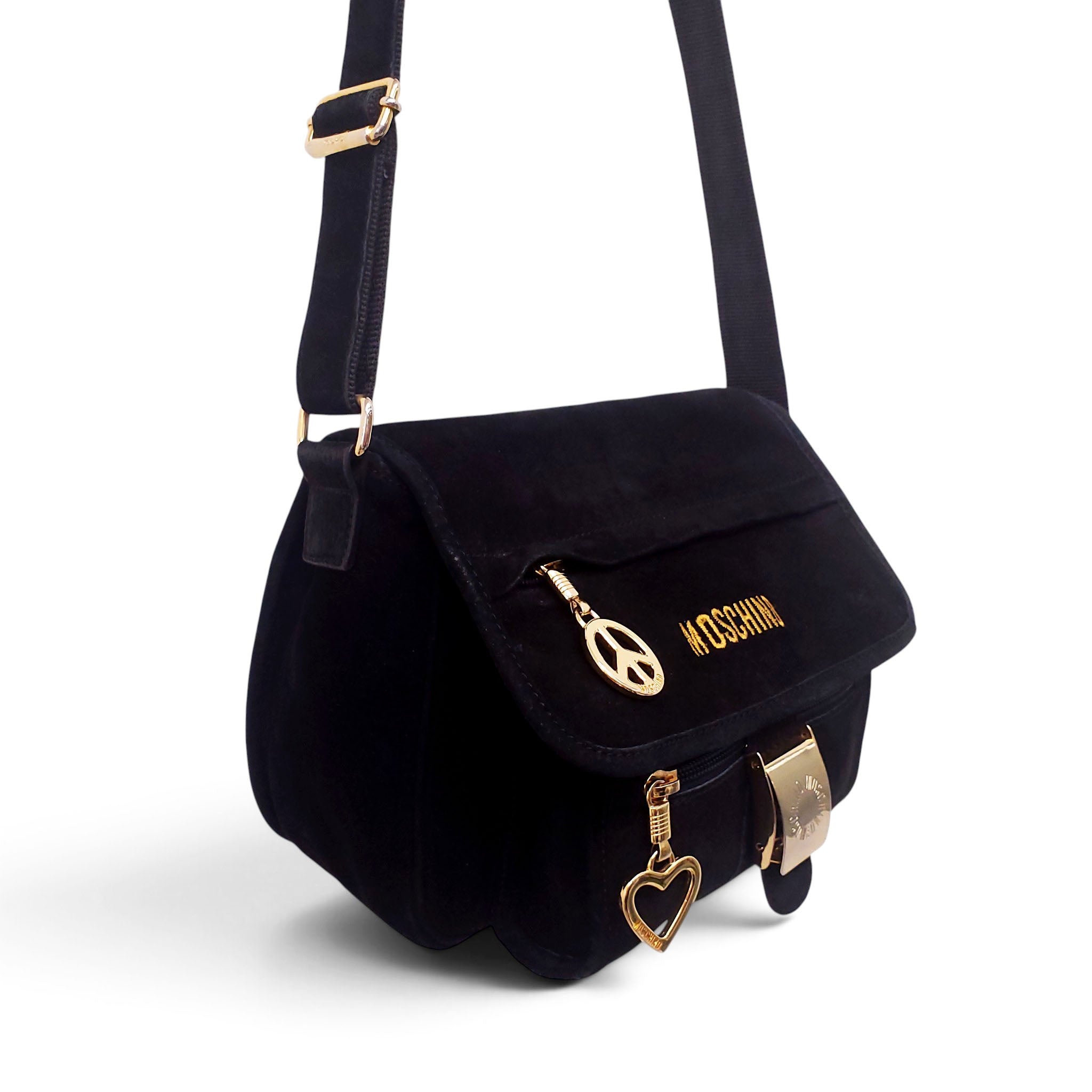 MOSCHINO BLACK SUEDE CROSSBODY BAG