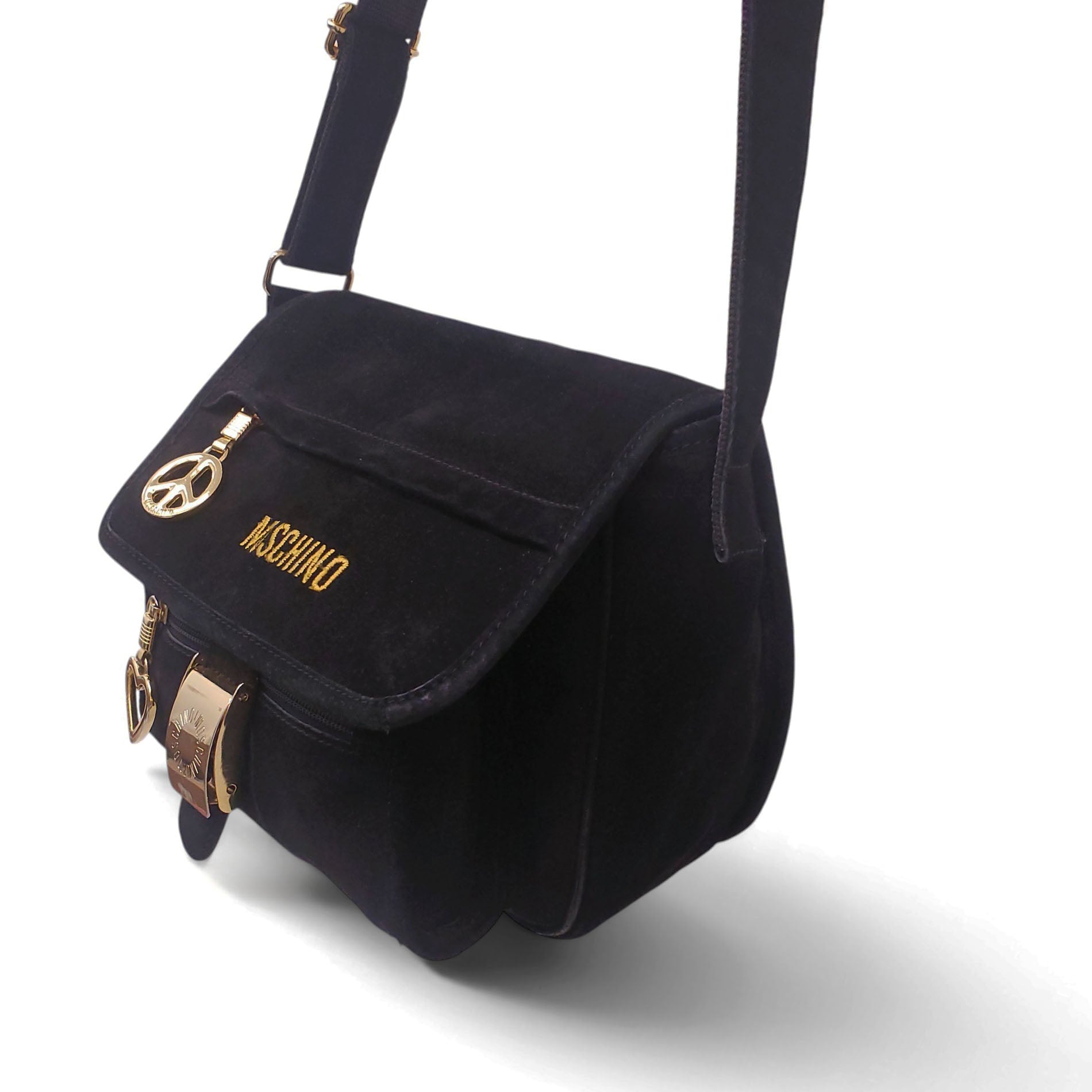MOSCHINO BLACK SUEDE CROSSBODY BAG