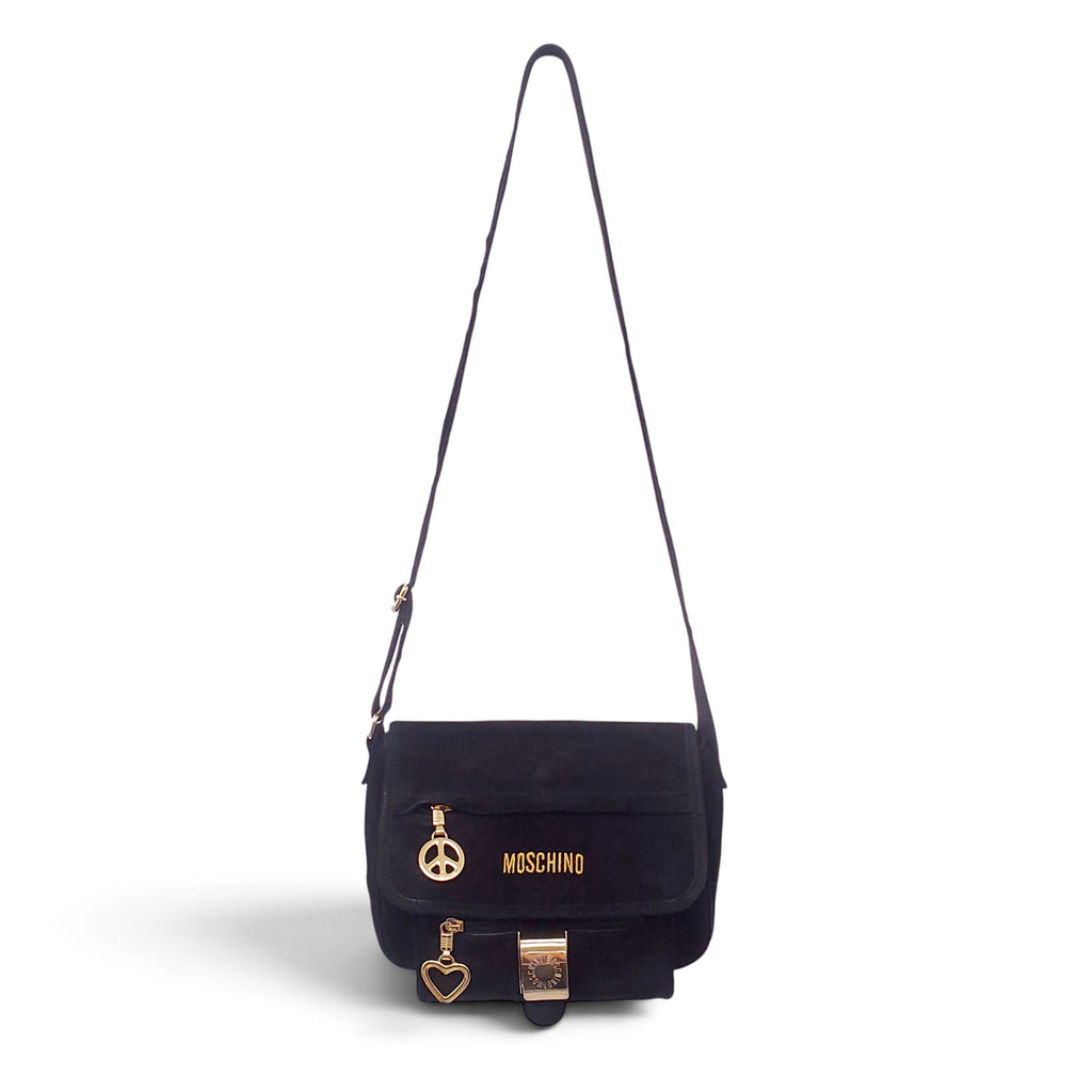 MOSCHINO BLACK SUEDE CROSSBODY BAG