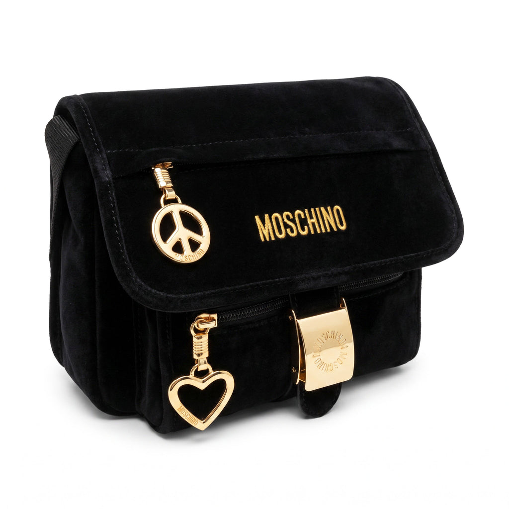 MOSCHINO BLACK SUEDE CROSSBODY BAG