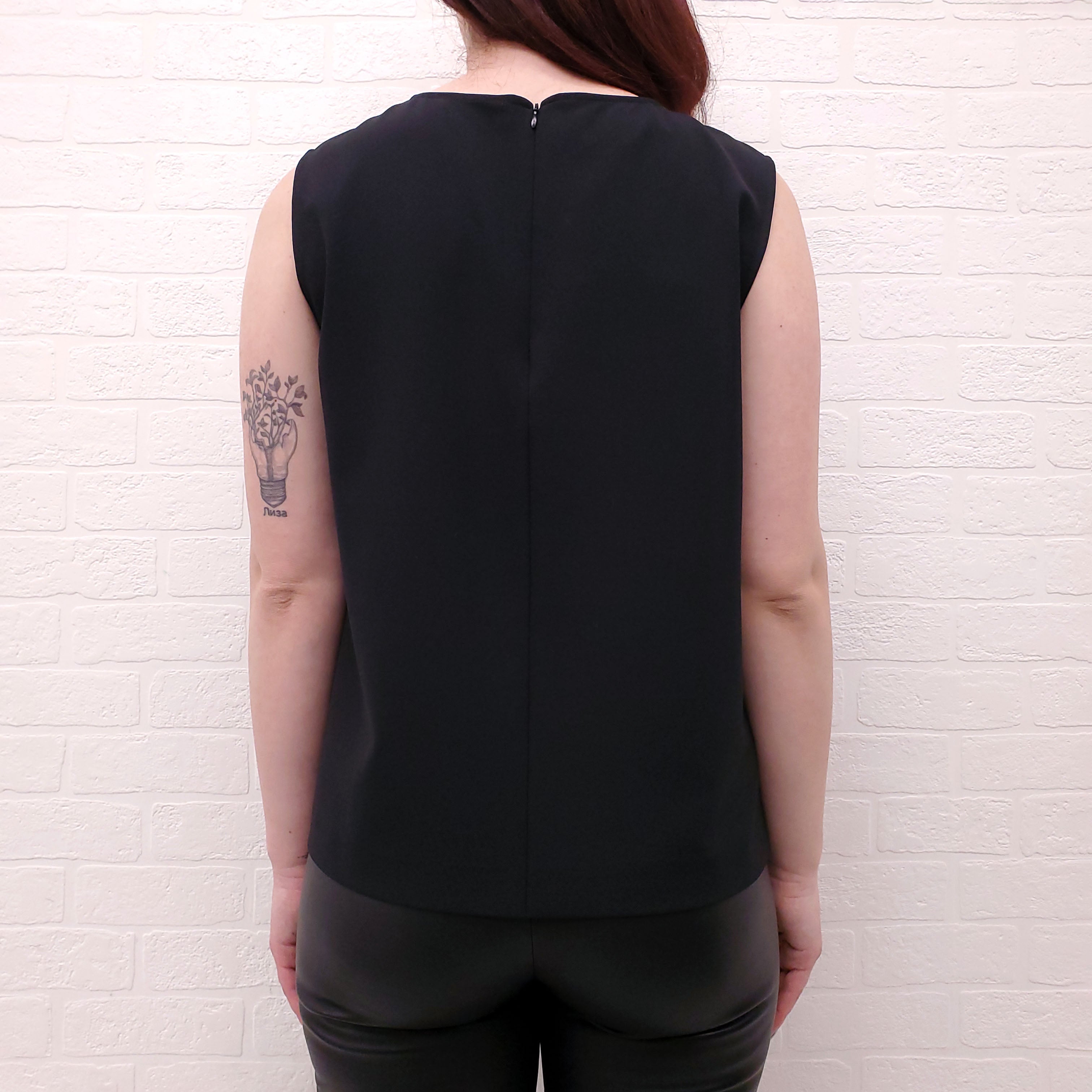 MOSCHINO BOUTIQUE BLACK BLOUSE WITH FLORAL DETAIL - SIZE 8