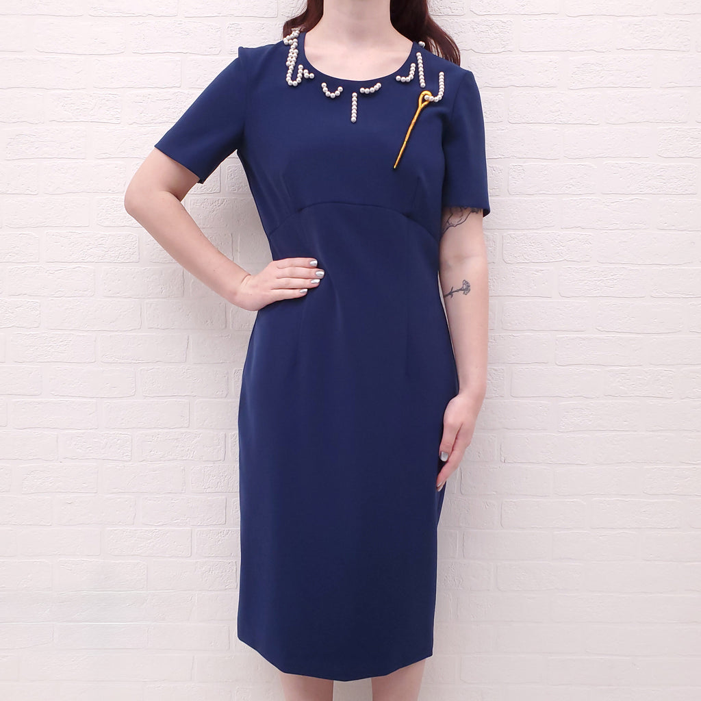 MOSCHINO BOUTIQUE NAVY SEWING DRESS - SIZE 10