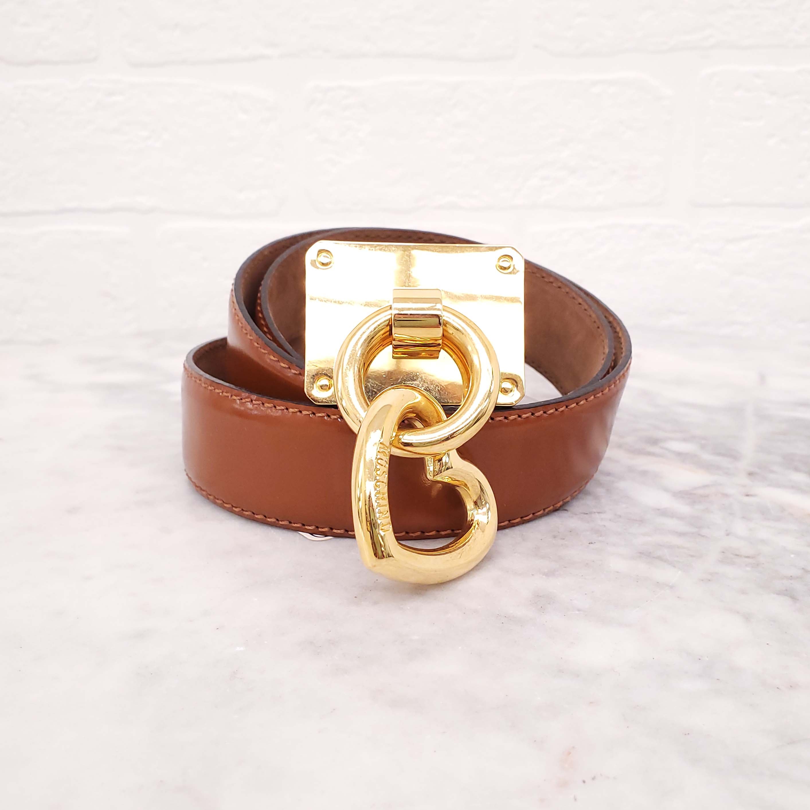MOSCHINO BROWN VINTAGE BELT WITH HEART - SIZE S