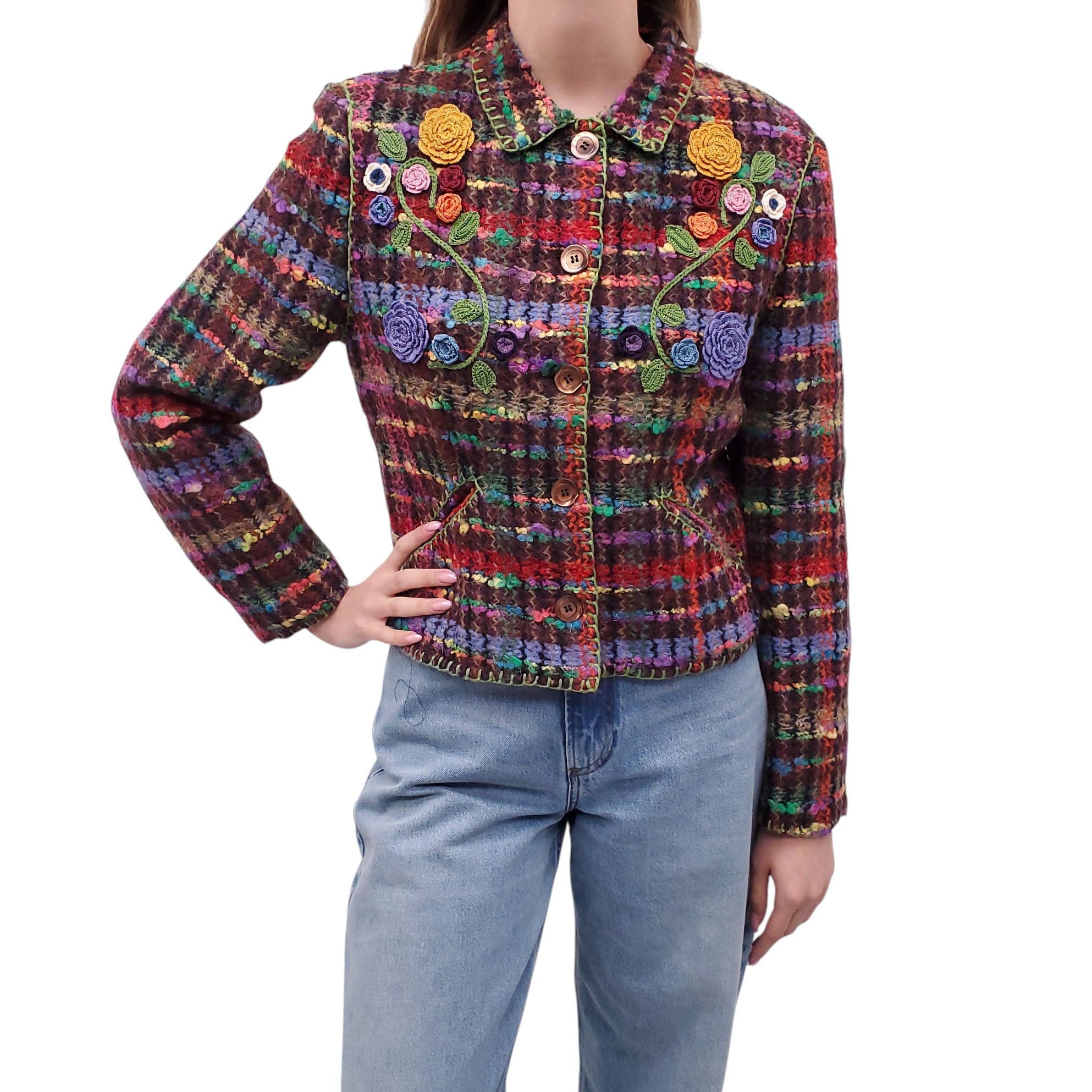 MOSCHINO COUTURE MULTICOLOURED CROCHET TWEED JACKET - SIZE 6