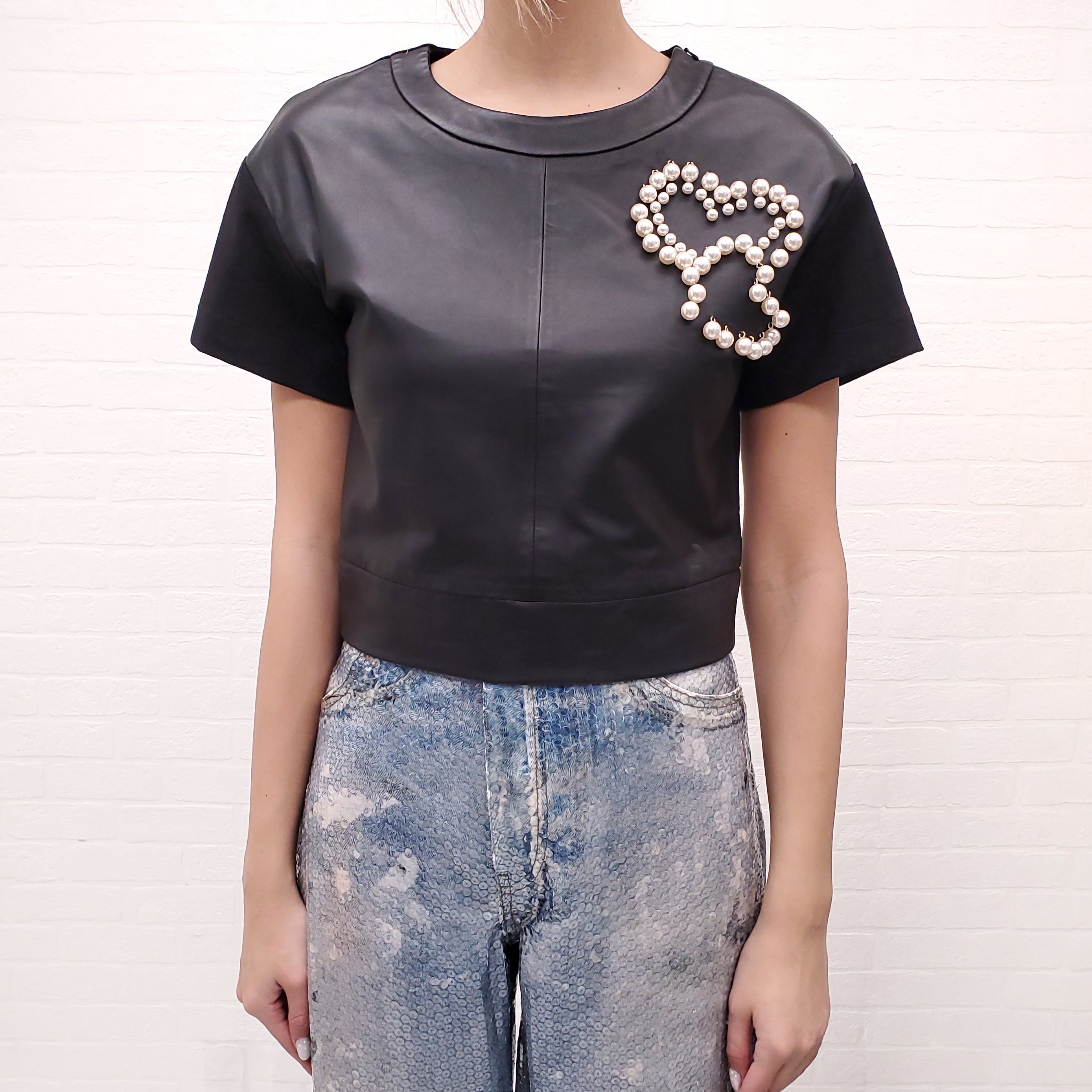 MOSCHINO CROPPED TOP WITH PEARL DETAILS - SIZE 4