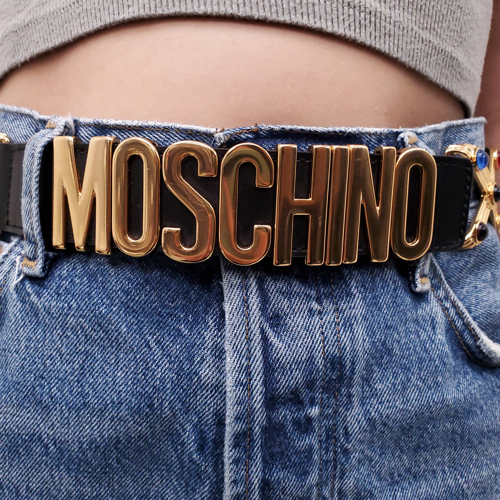 MOSCHINO JEWELLED BELT WITH LOGO - SIZE 40