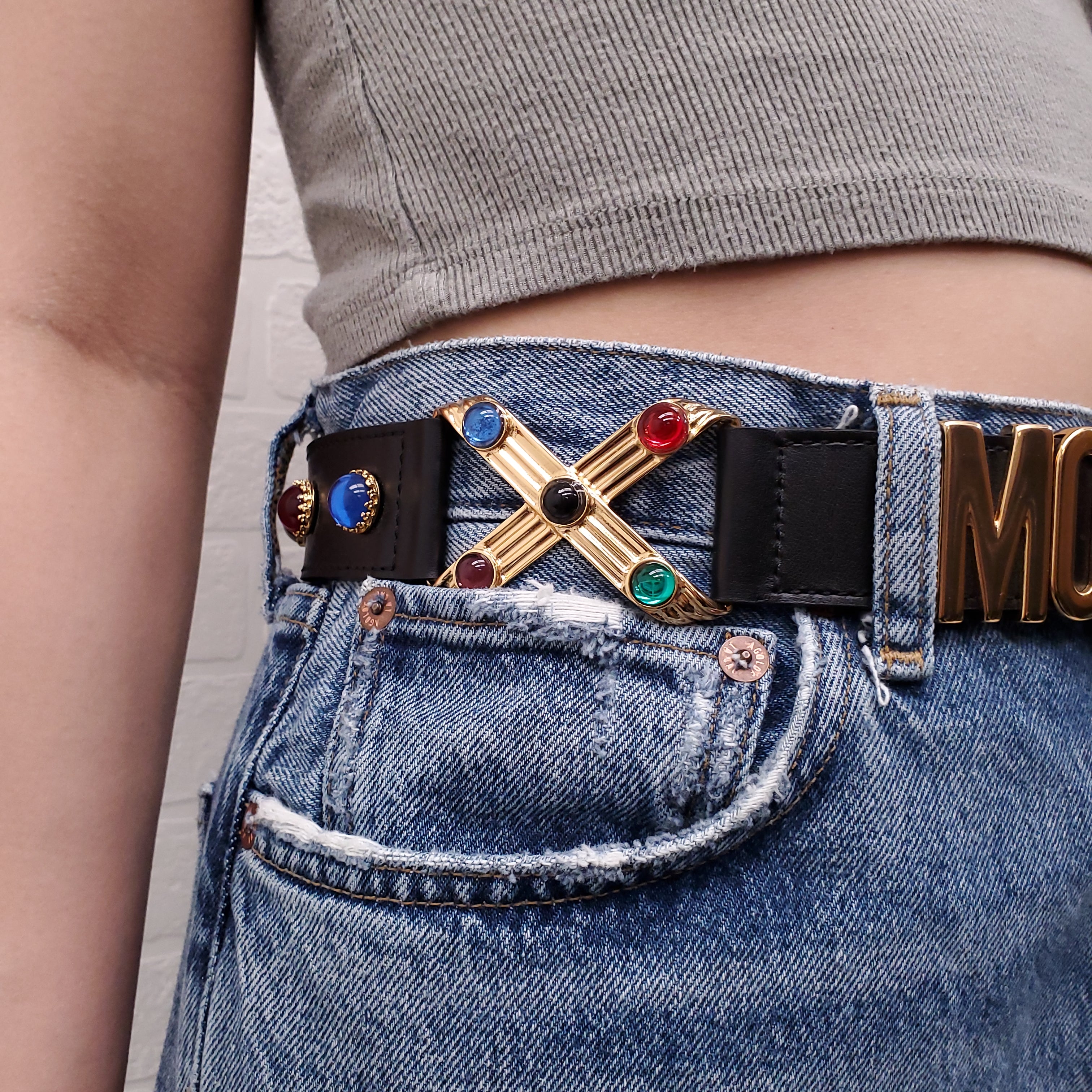 MOSCHINO JEWELLED BELT WITH LOGO - SIZE 40