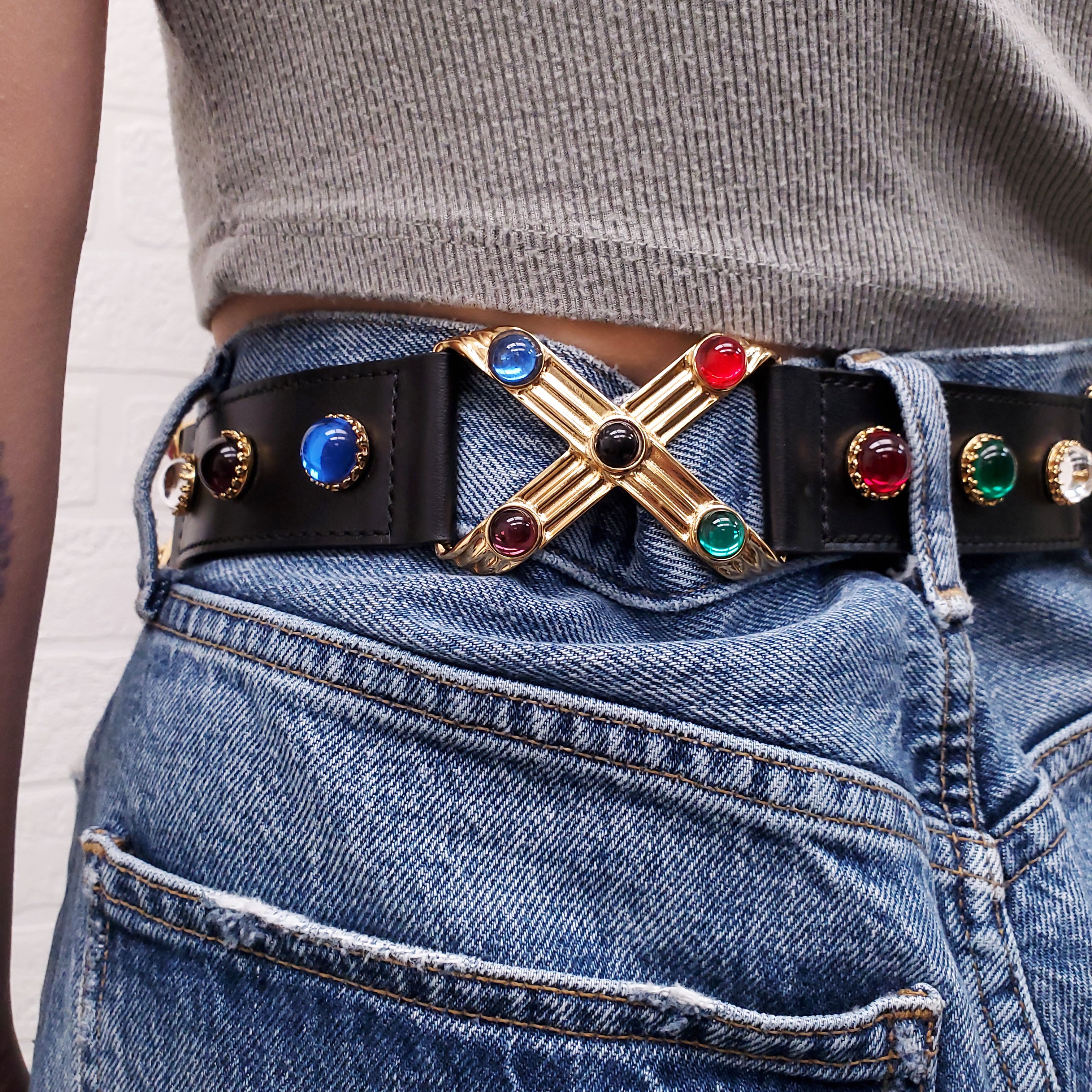 MOSCHINO JEWELLED BELT WITH LOGO - SIZE 40