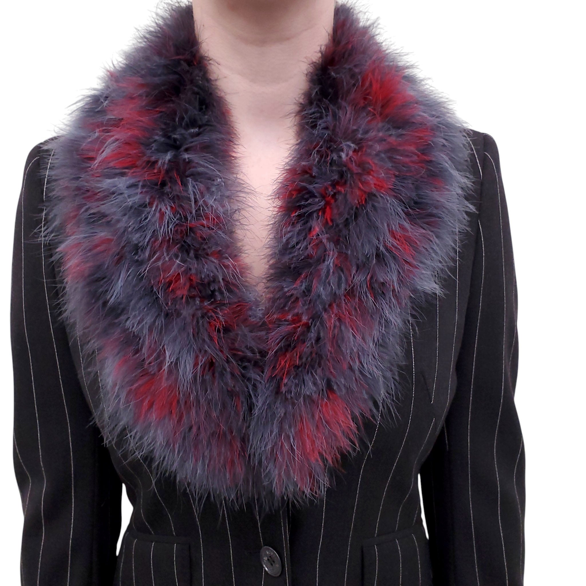 MOSCHINO PINSTRIPED FAUX FUR SUIT - SIZE 38