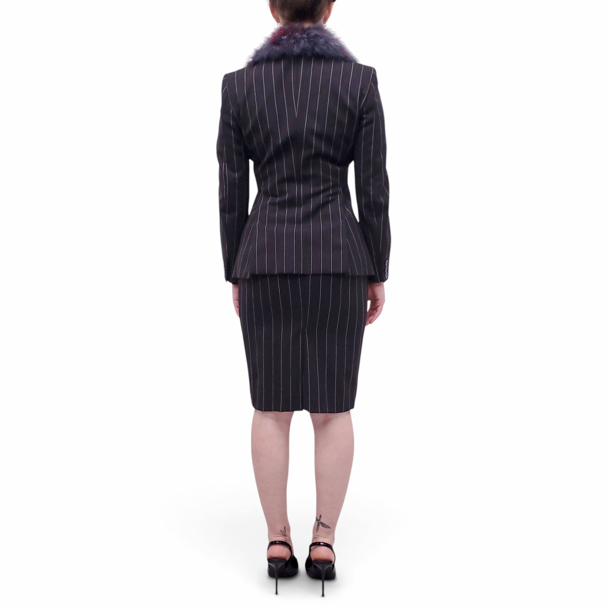 MOSCHINO PINSTRIPED FAUX FUR SUIT - SIZE 38