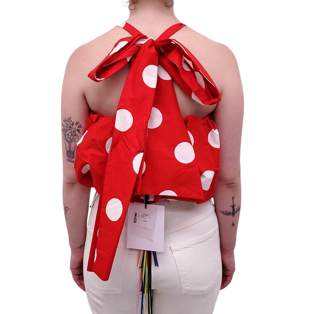 MSGM RED POLKA DOT PUFF CROPPED TOP - SIZE 38