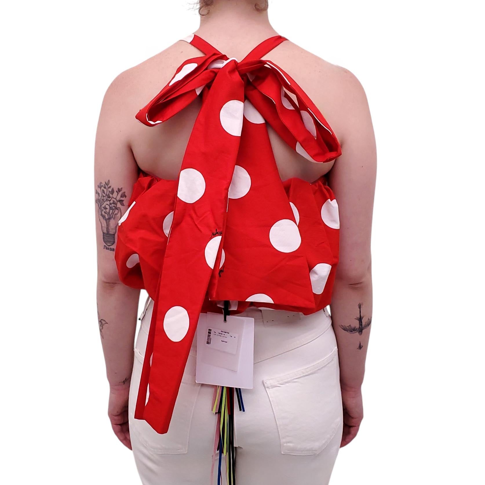 MSGM RED POLKA DOT PUFF CROPPED TOP - SIZE 38