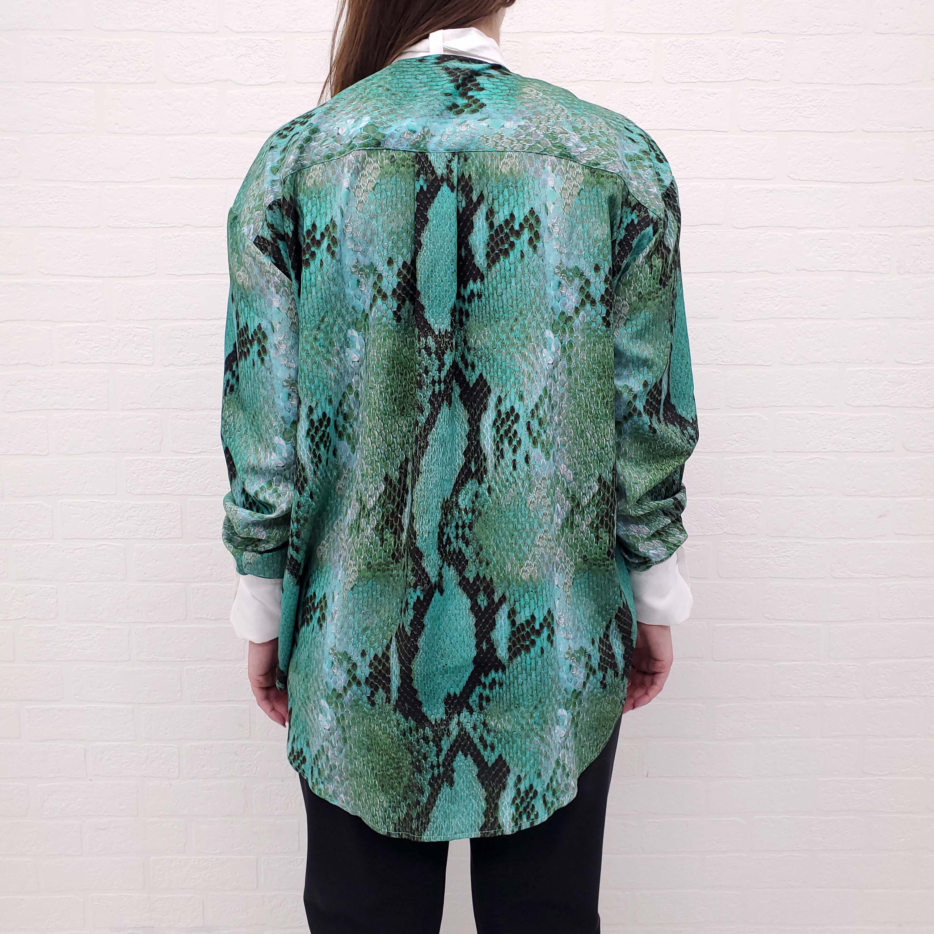 MSGM SNAKEPRINT BLOUSE WITH WHITE TUXEDO FRONT PLACKET AND COLLAR - SIZE 40