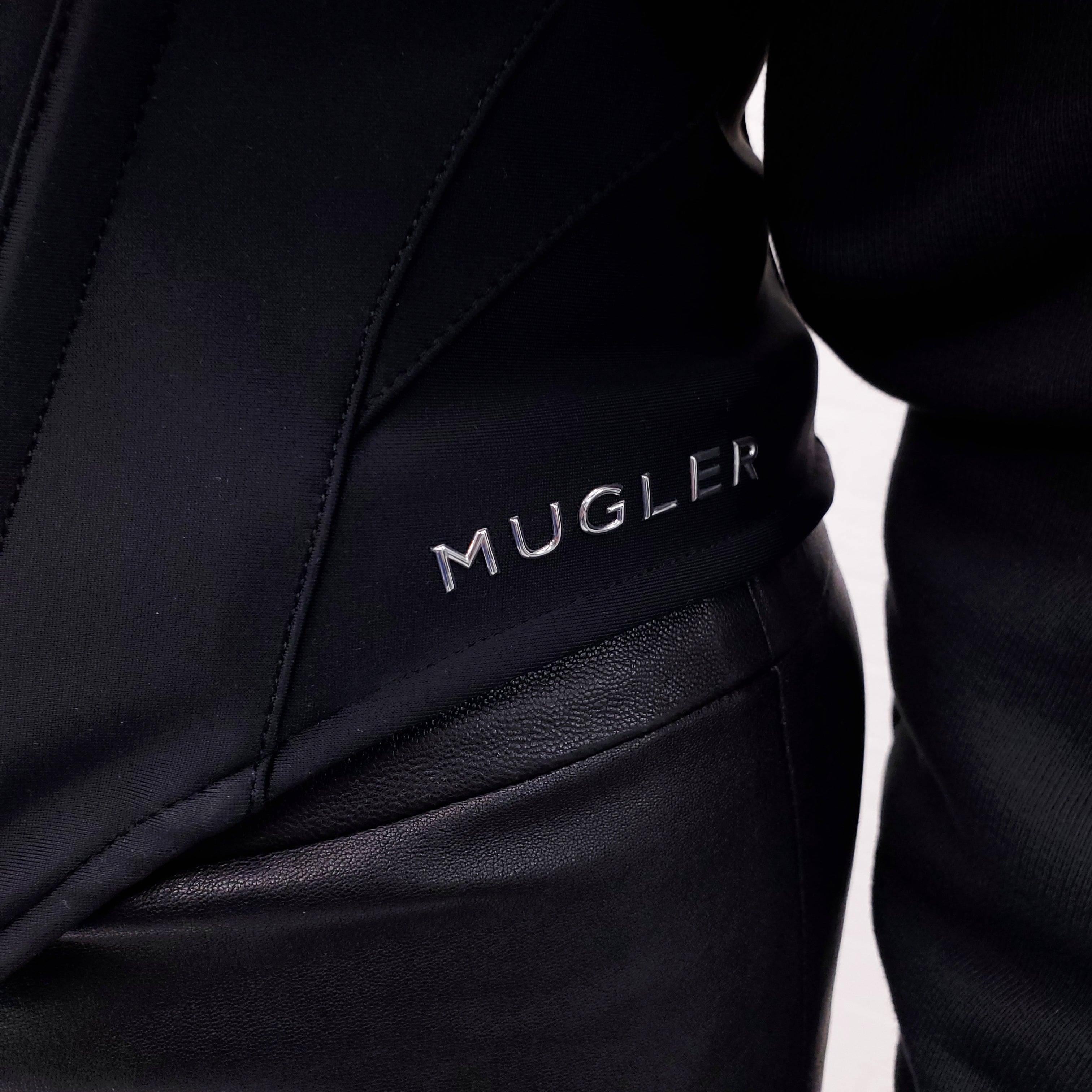 MUGLER BLACK ZIP UP HOODIE WITH CORSET DETAIL - SIZE S