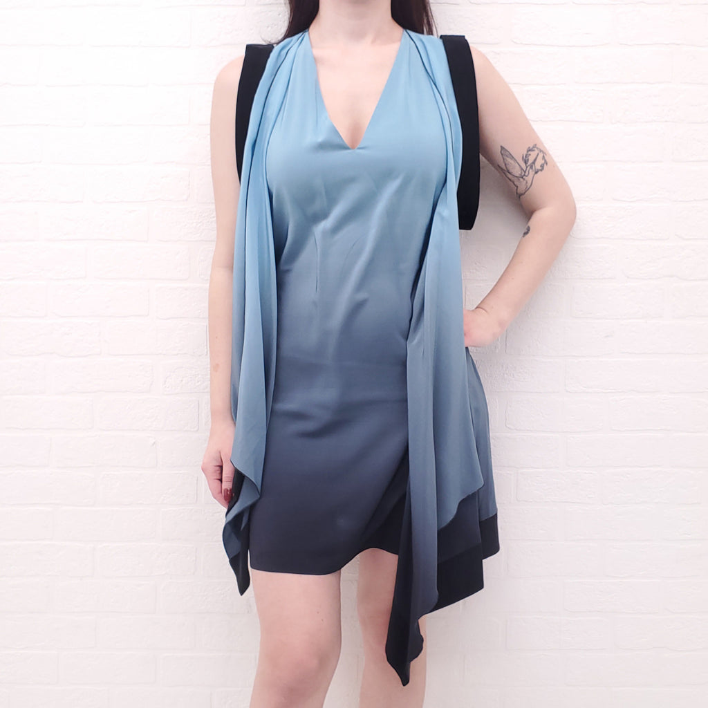 MUGLER BLUE AND BLACK OMBRE SILK DRESS - SIZE 38