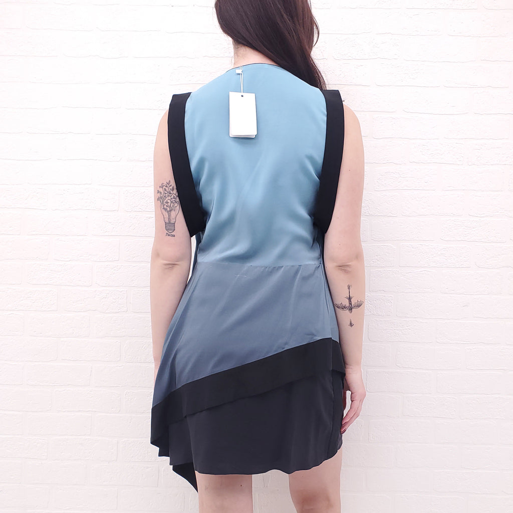 MUGLER BLUE AND BLACK OMBRE SILK DRESS - SIZE 38