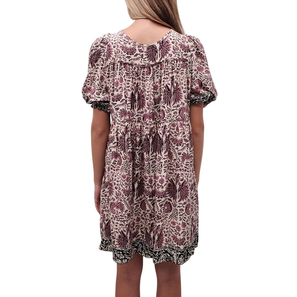 NATALIE MARTIN PURPLE PATTERNED BABYDOLL SILK DRESS - SIZE S