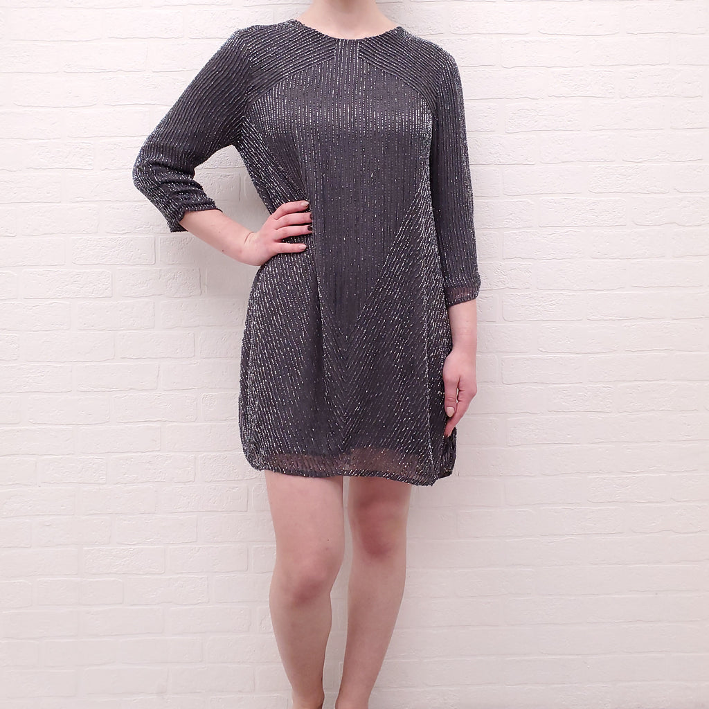 NEEDLE & THREAD PARKER GREY SEQUIN DRESS - SIZE L
