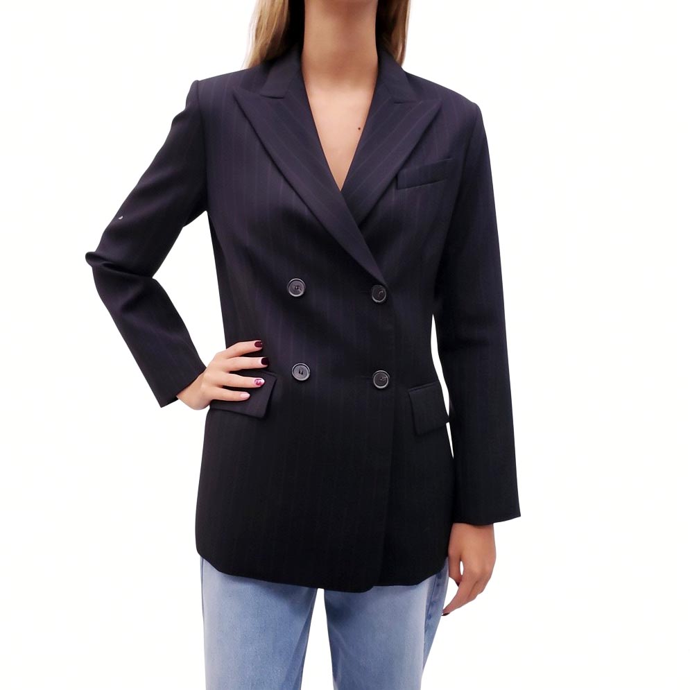 NILI LOTAN BLACK PINSTRIPE DOUBLE BREASTED BLAZER - SIZE 4