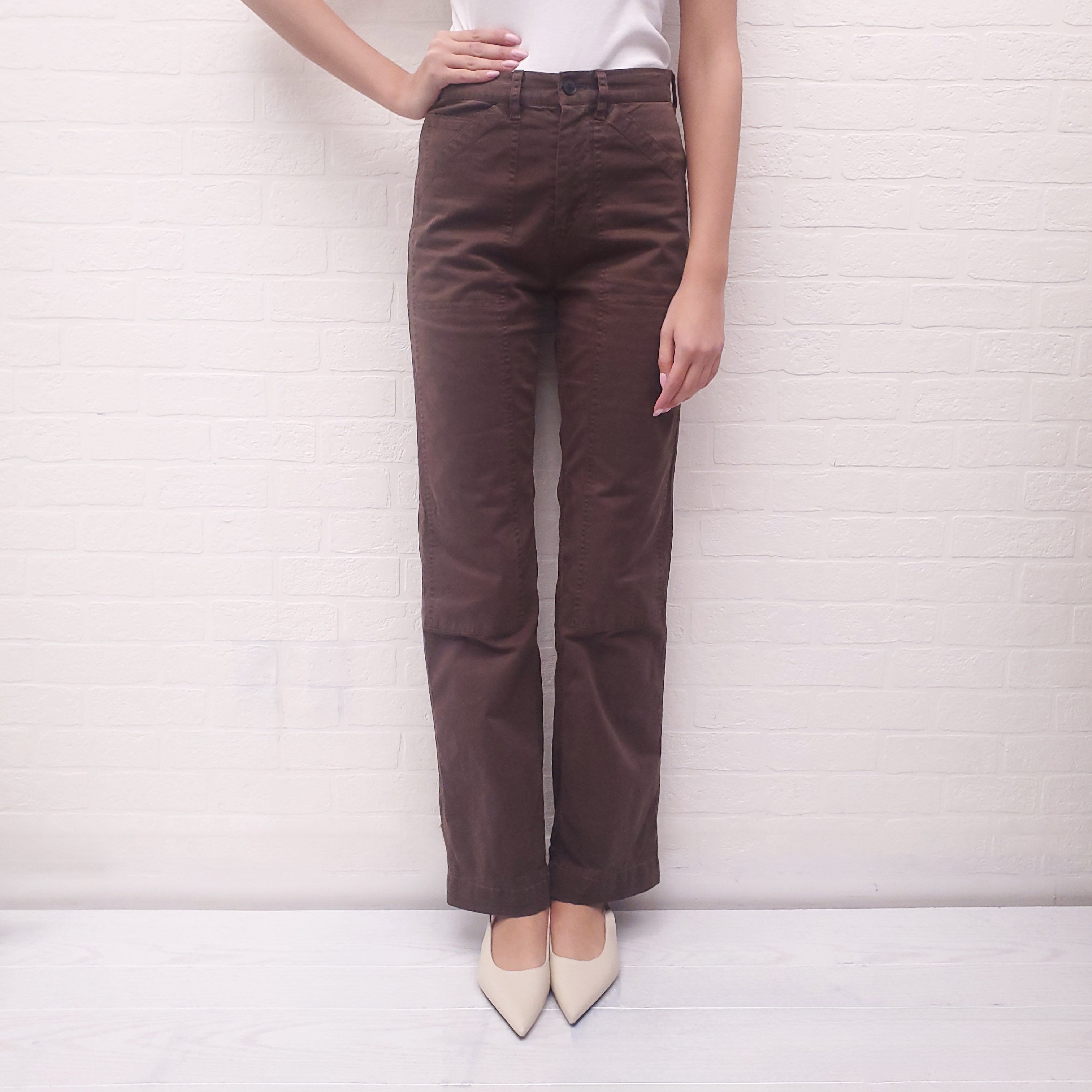 NILI LOTAN BROWN TROUSERS WITH BUCKLE CINCHED DETAIL - SIZE 0
