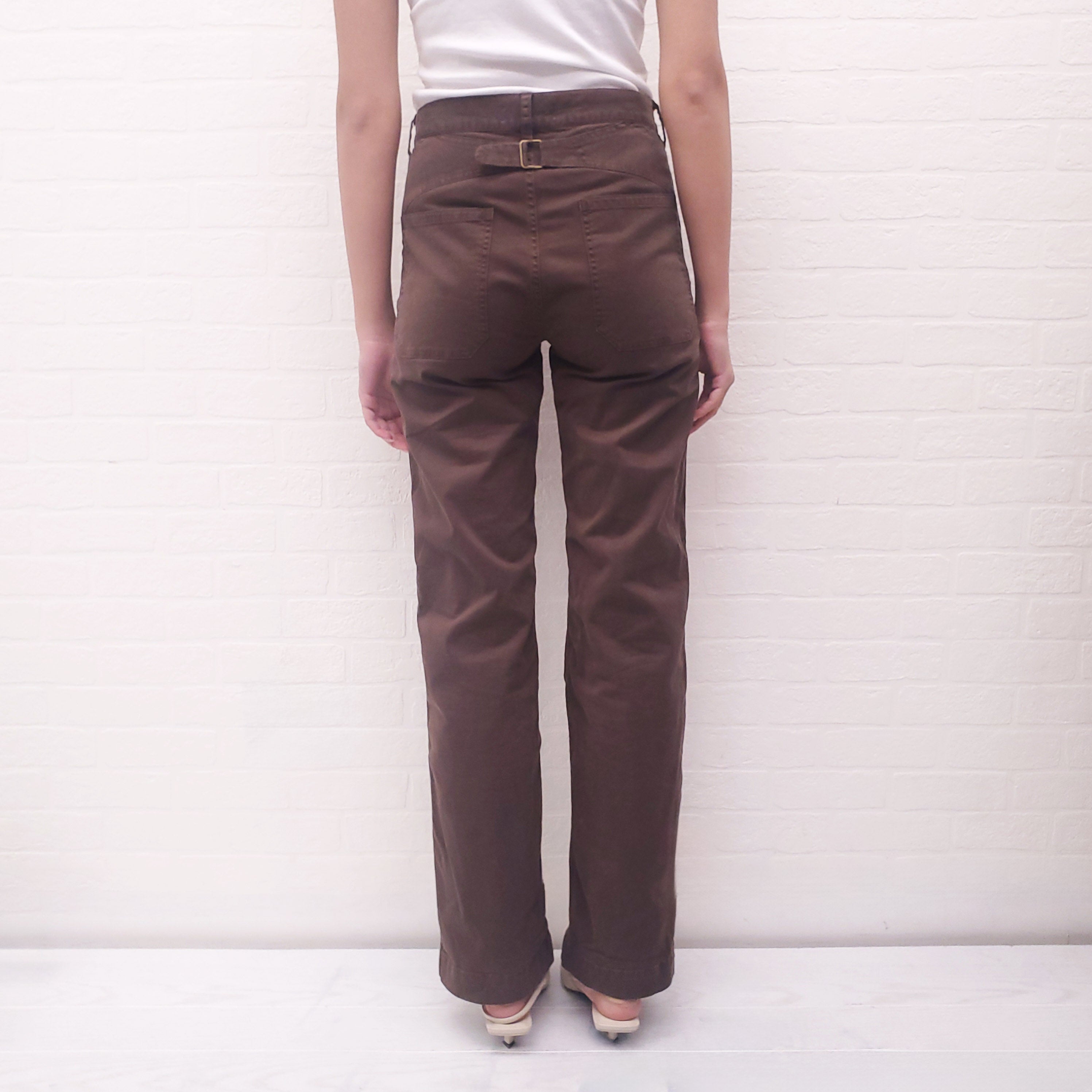 NILI LOTAN BROWN TROUSERS WITH BUCKLE CINCHED DETAIL - SIZE 0