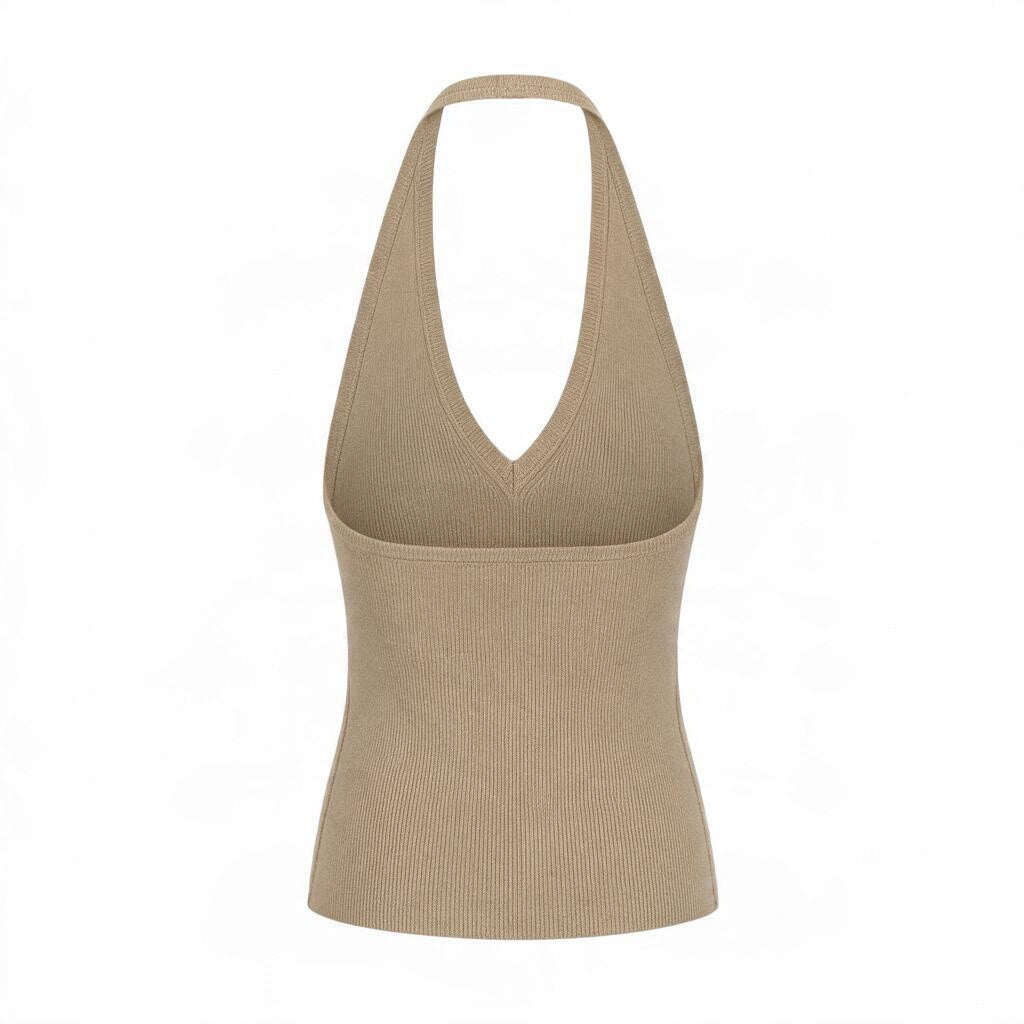 NILI LOTAN CAMEL KNIT HALTER TOP - SIZE XS