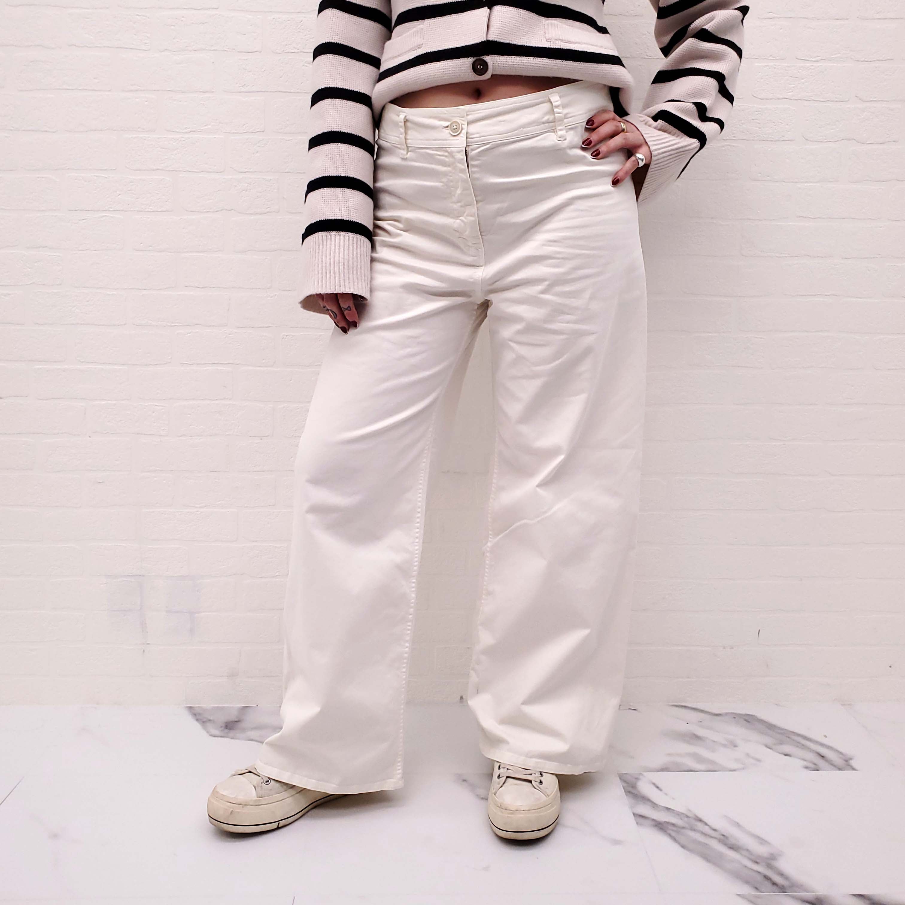 NILI LOTAN CREAM WIDE LEG TROUSERS - SIZE 10