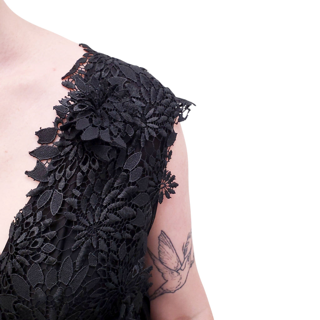 NINA RICCI BLACK EYELET FLORAL DRESS - SIZE 42