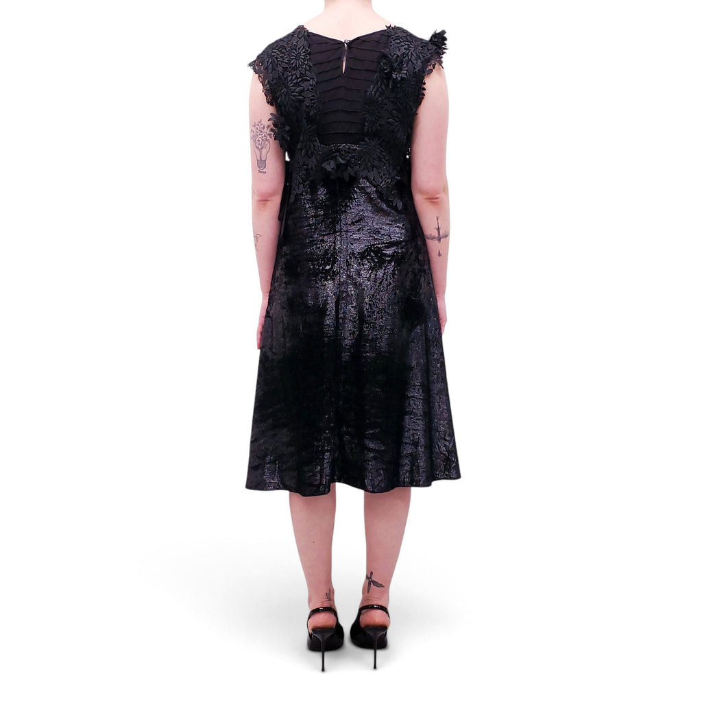 NINA RICCI BLACK EYELET FLORAL DRESS - SIZE 42