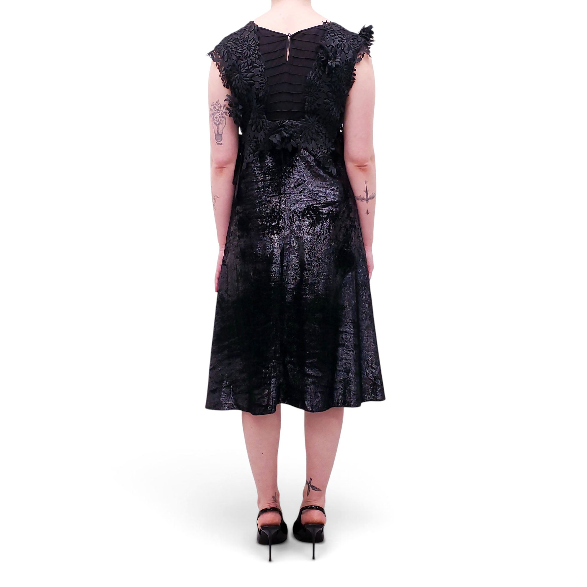 NINA RICCI BLACK EYELET FLORAL DRESS - SIZE 42