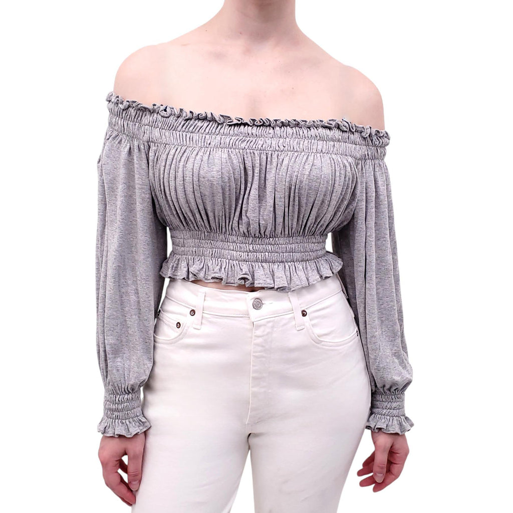 NORMA KAMALI GREY RUCHED CROPPED TOP - SIZE XS
