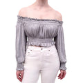 NORMA KAMALI GREY RUCHED CROPPED TOP - SIZE XS