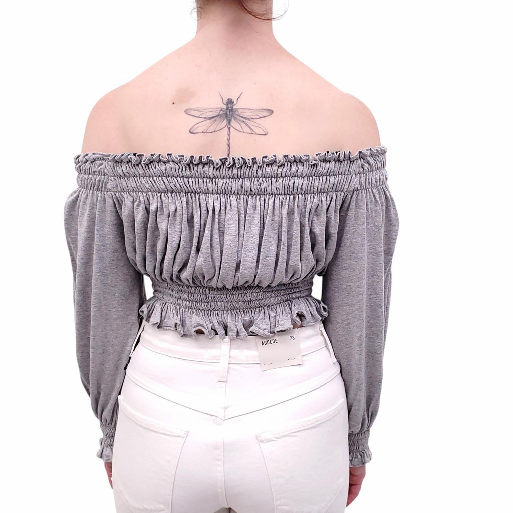 NORMA KAMALI GREY RUCHED CROPPED TOP - SIZE XS