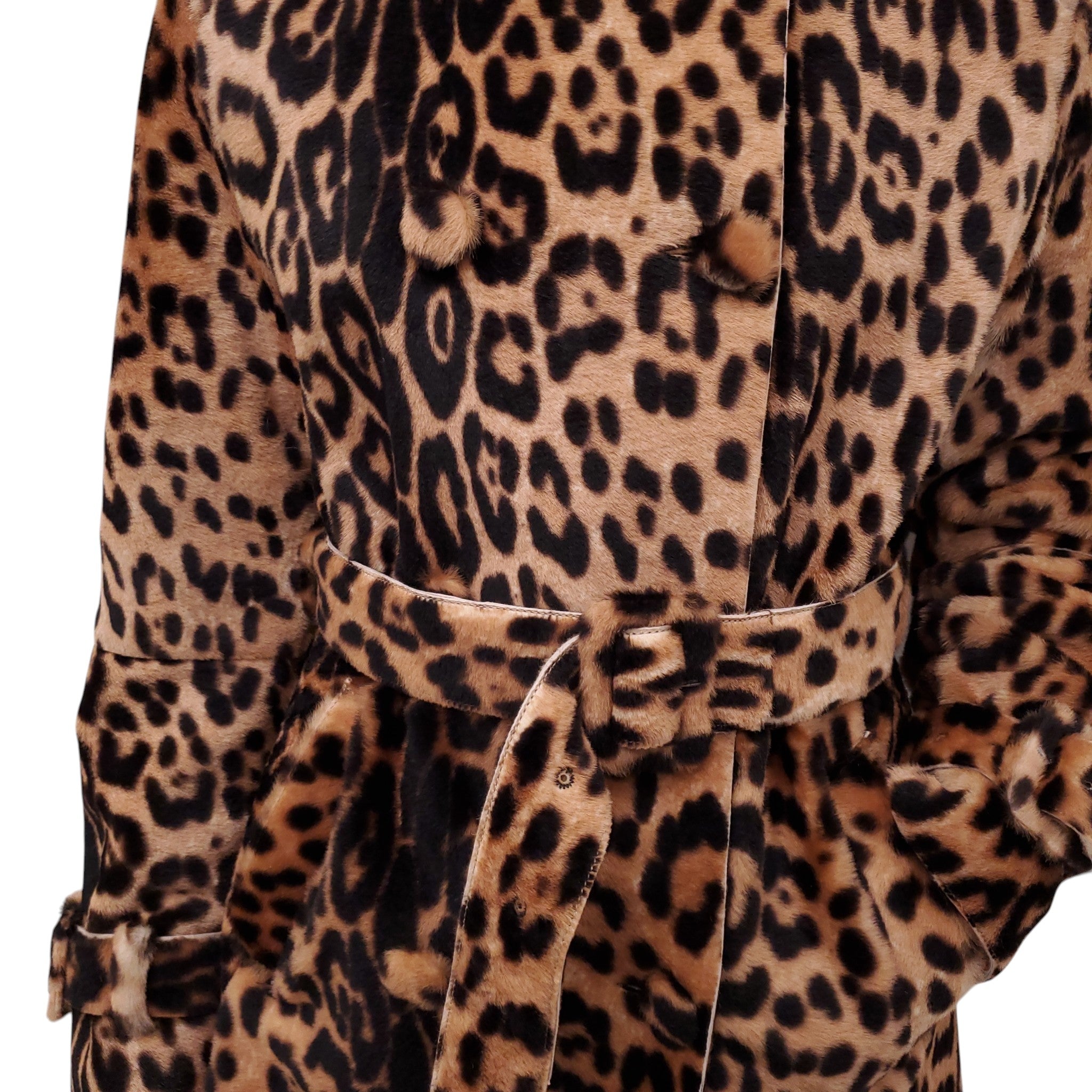 NOUR HAMMOUR LEOPARD PONY HAIR TRENCH COAT - SIZE 38
