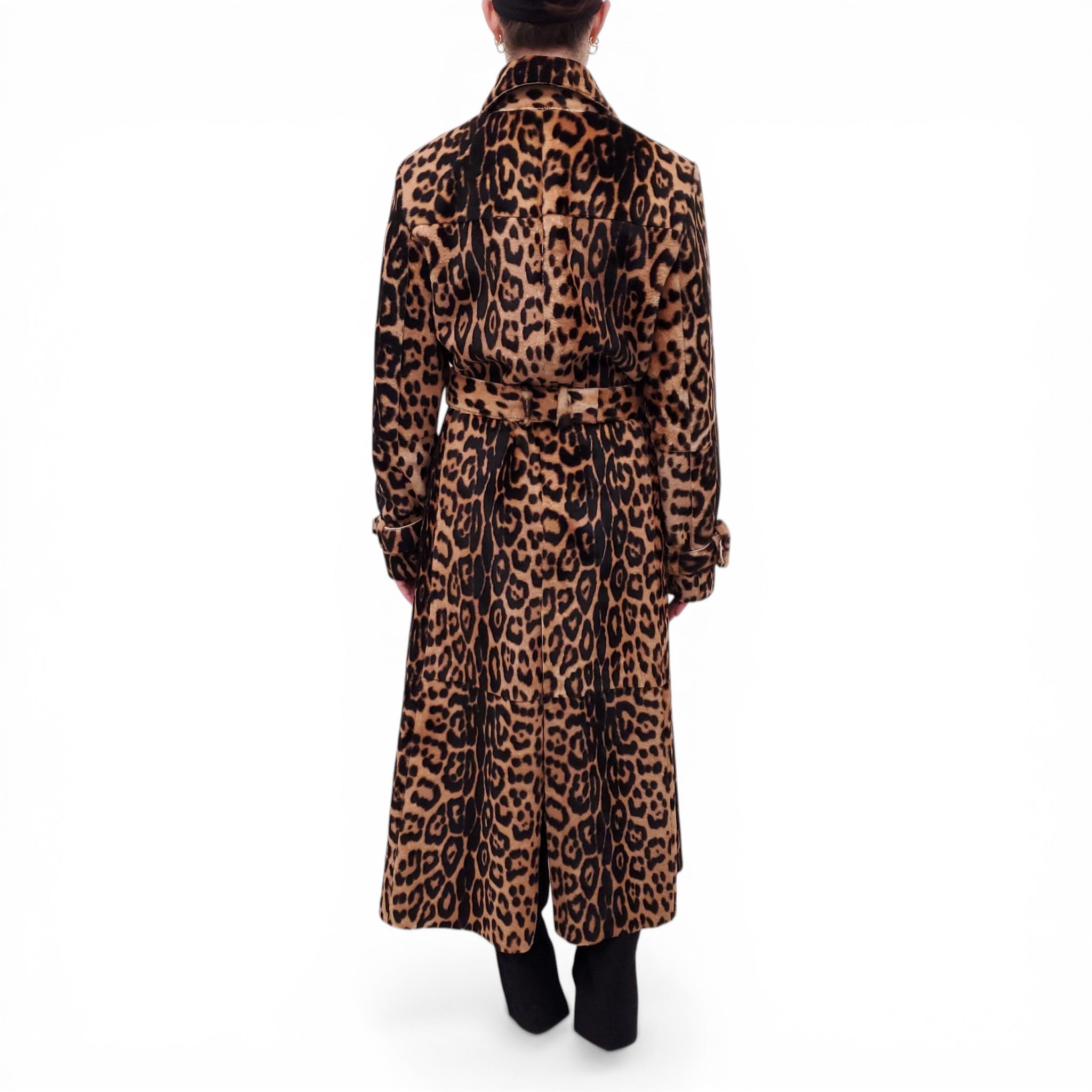 NOUR HAMMOUR LEOPARD PONY HAIR TRENCH COAT - SIZE 38