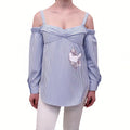Nº21 BLUE AND WHITE STRIPED BLOUSE WITH EMBROIDERED BIRD DETAIL - SIZE 40