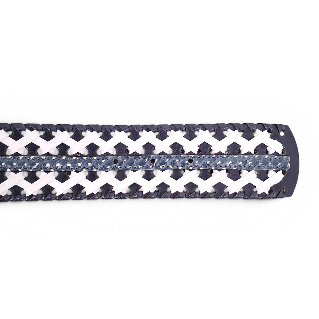 OSCAR DE LA RENTA BLACK AND WHITE WAIST BELT WITH SNAKESKIN DETAIL - SIZE L