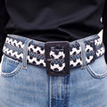 OSCAR DE LA RENTA BLACK AND WHITE WAIST BELT WITH SNAKESKIN DETAIL - SIZE L