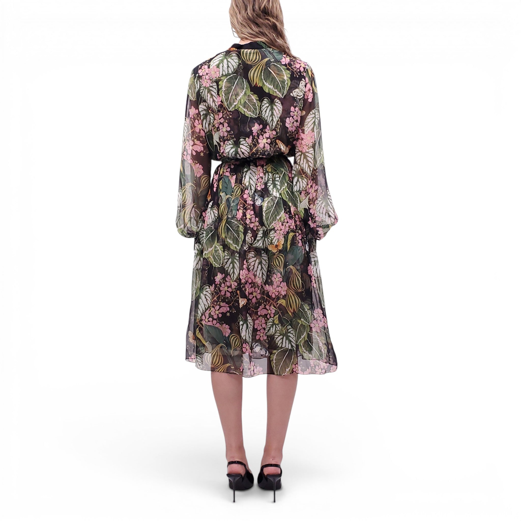 OSCAR DE LA RENTA BLACK FLORAL BUTTERFLY PATTERNED DRESS - SIZE 10