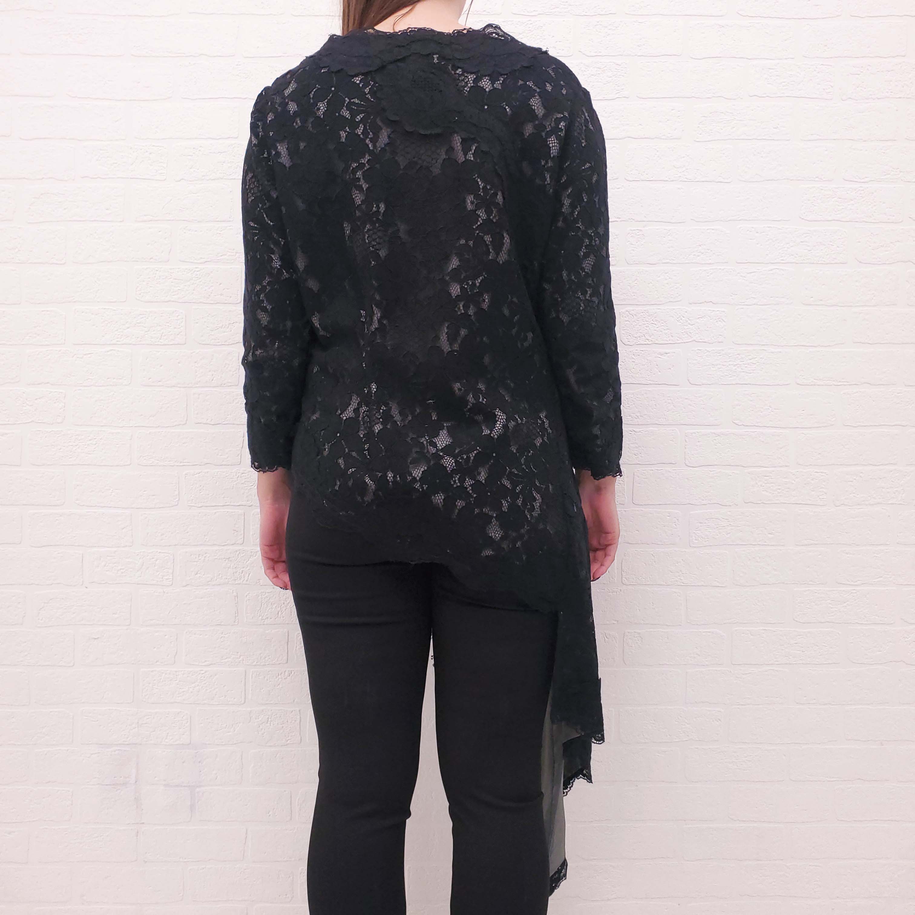 OSCAR DE LA RENTA BLACK LACE ASYMMETRICAL BLOUSE - SIZE 12