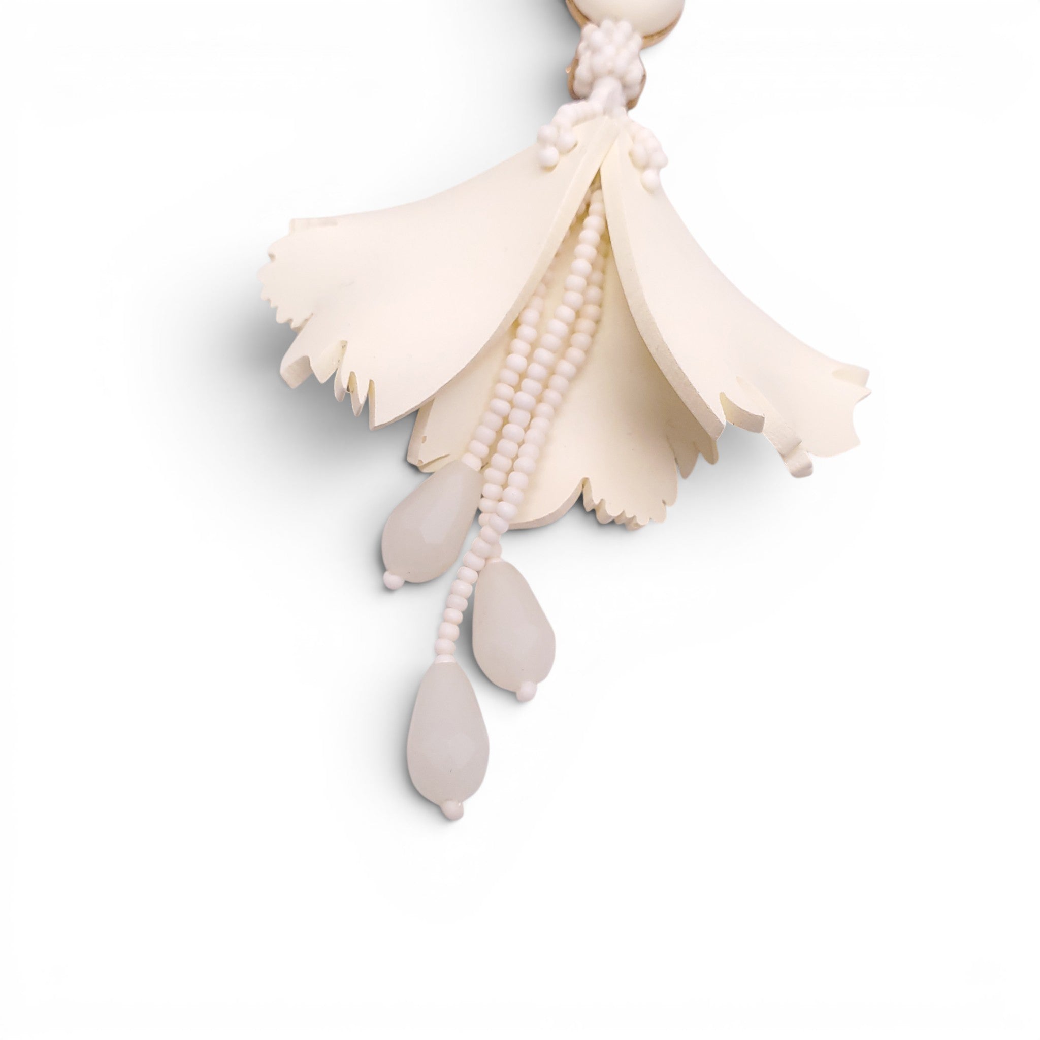OSCAR DE LA RENTA CREAM BEADED DROP EARRINGS