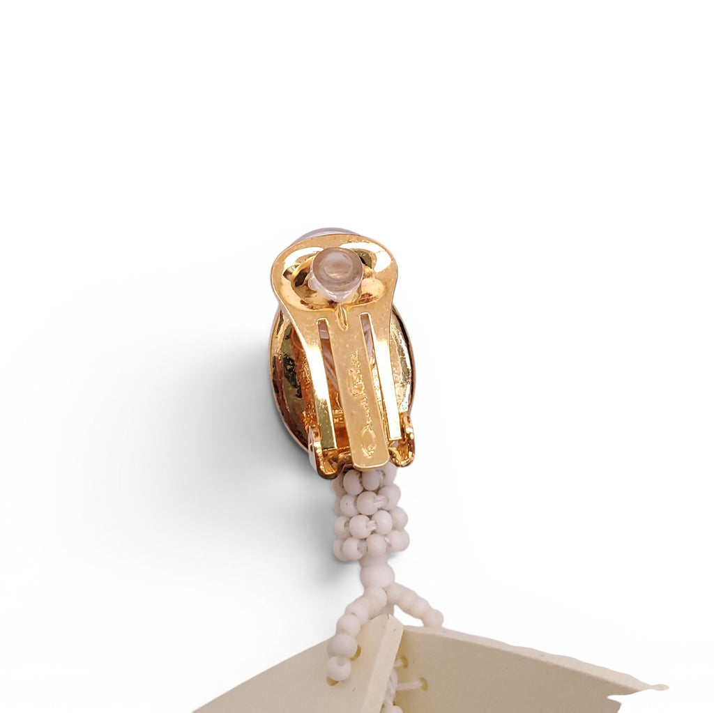 OSCAR DE LA RENTA CREAM BEADED DROP EARRINGS