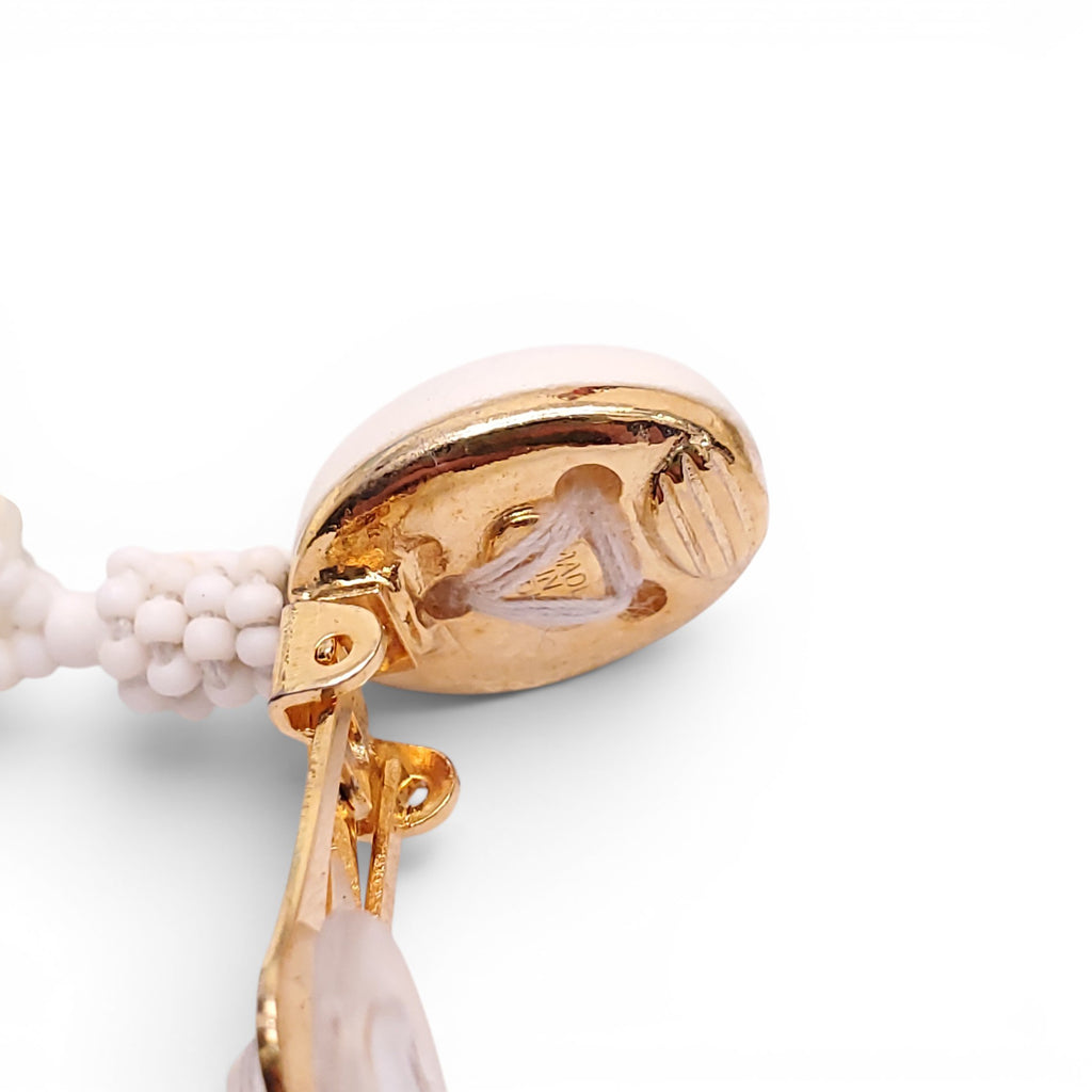 OSCAR DE LA RENTA CREAM BEADED DROP EARRINGS