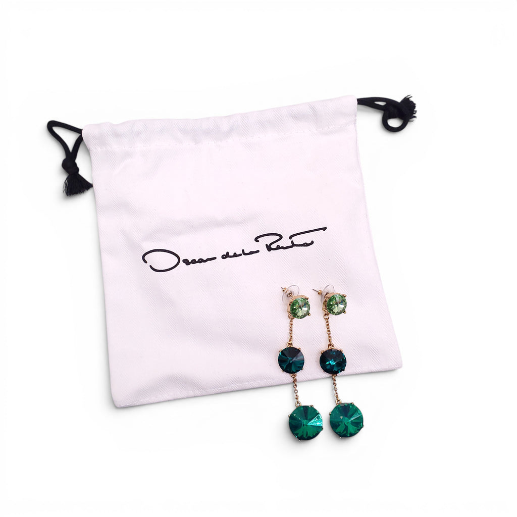 OSCAR DE LA RENTA GREEN AND GOLD DROP EARRINGS