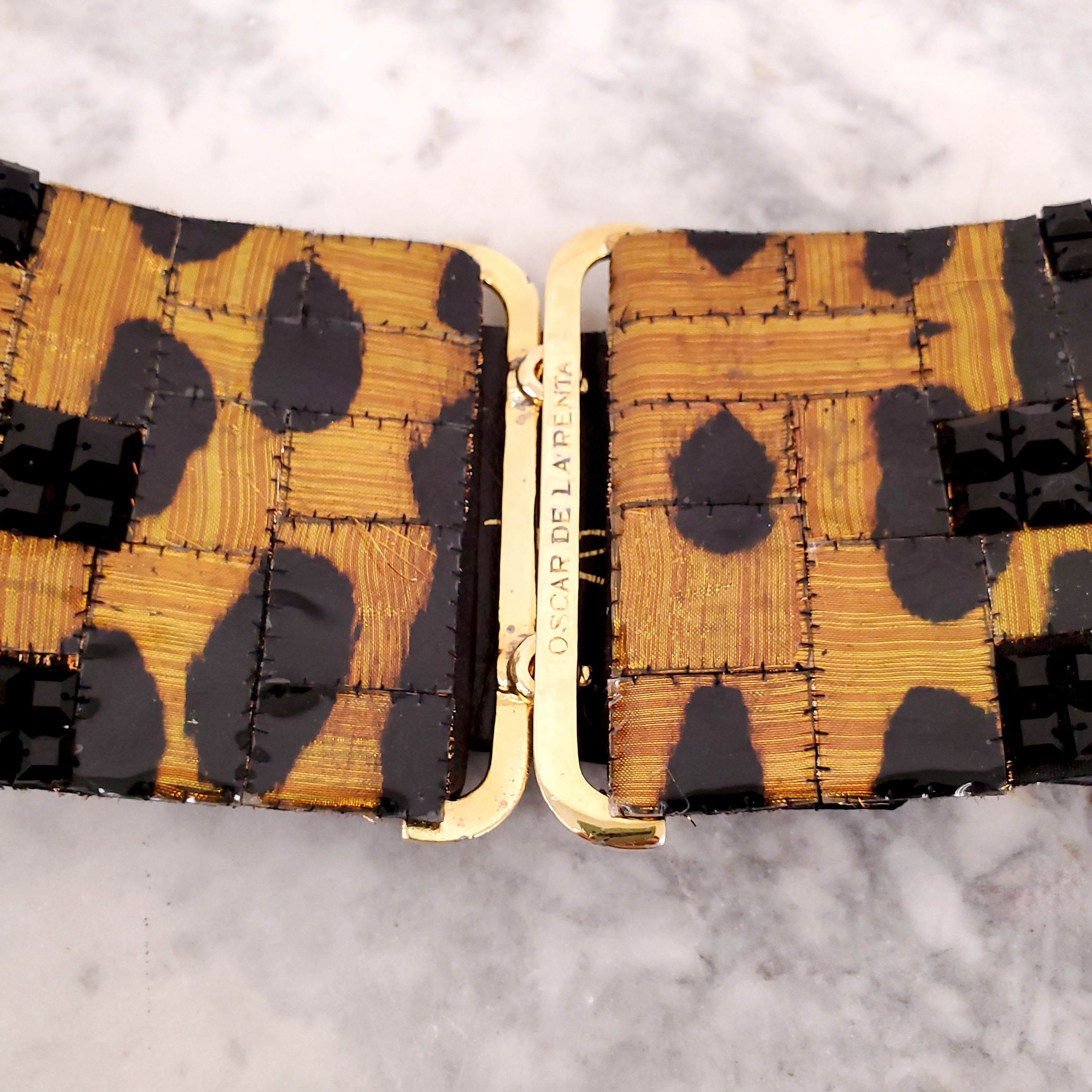 OSCAR DE LA RENTA LEOPARD PATENT WAIST BELT - SIZE M