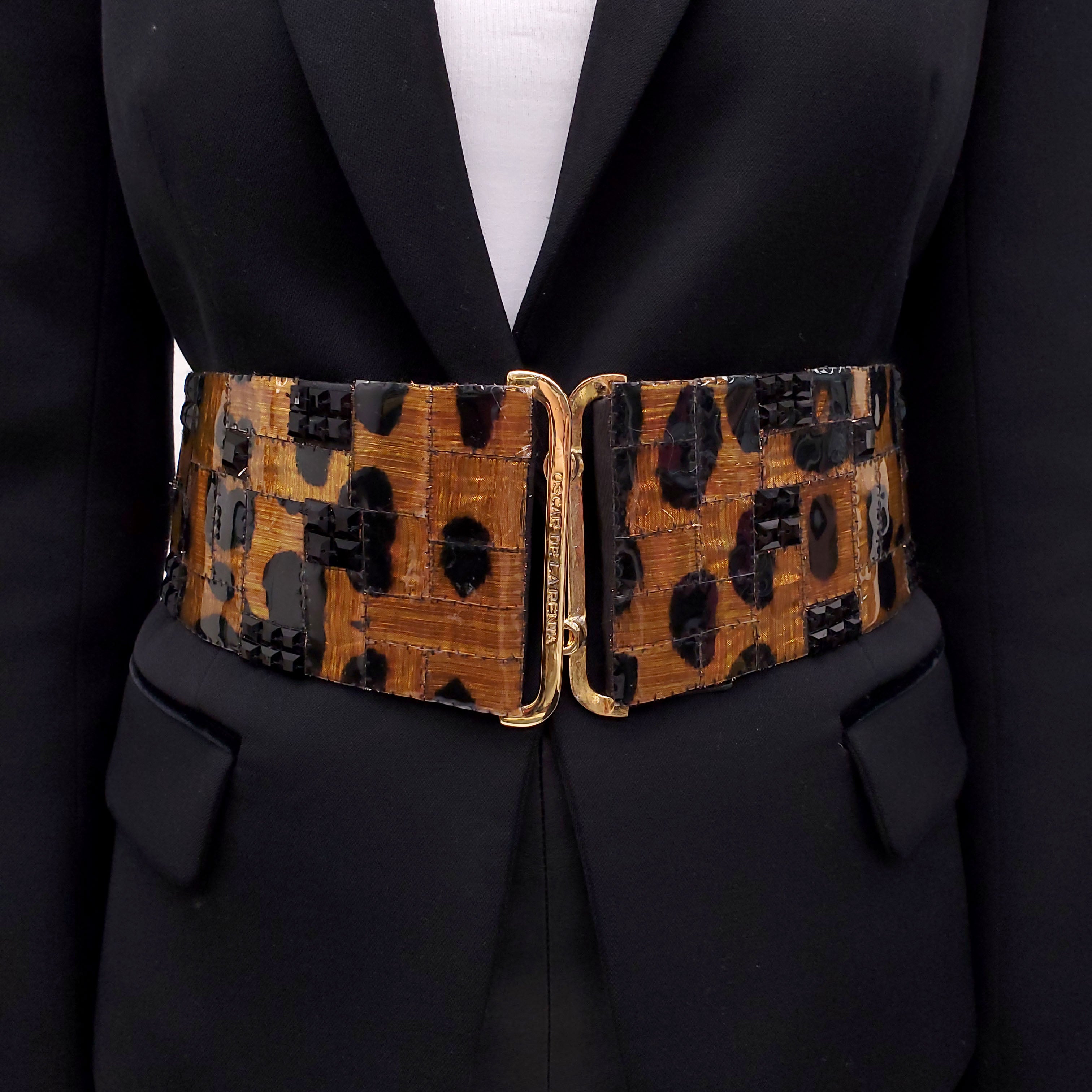 OSCAR DE LA RENTA LEOPARD PATENT WAIST BELT - SIZE M