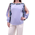 OSCAR DE LA RENTA LILAC FLORAL BEADED BLOUSE - SIZE 12